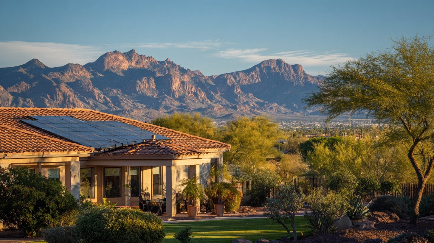 Solar panels on an Arizona tile roof ready for cleaning